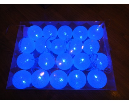 Светодиодная гирлянда 20 LED (тканевый шарик - синий)