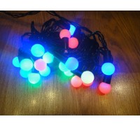 Светодиодная гирлянда 20 LED на чёрном проводе (шарики матовые, 4м) - RGB