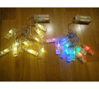 Гирлянда на прищепках 10 LED (от батареек) - в ассортименте